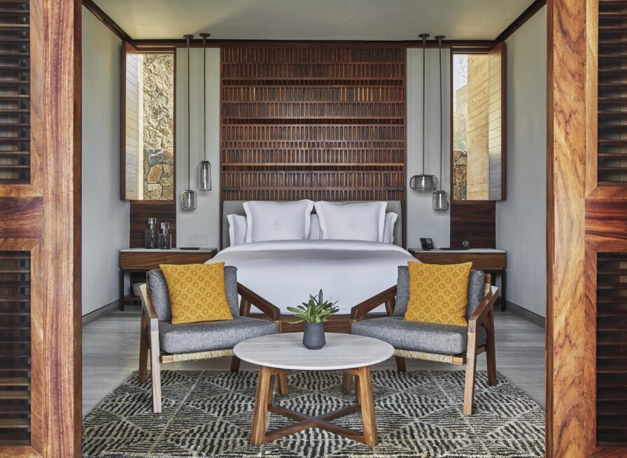 Open air luxury villa seating area with modern furnishings in Tamarindo Four Seasons