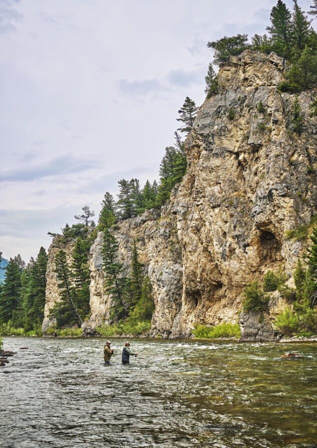 two men fly fishing gallatin river montana