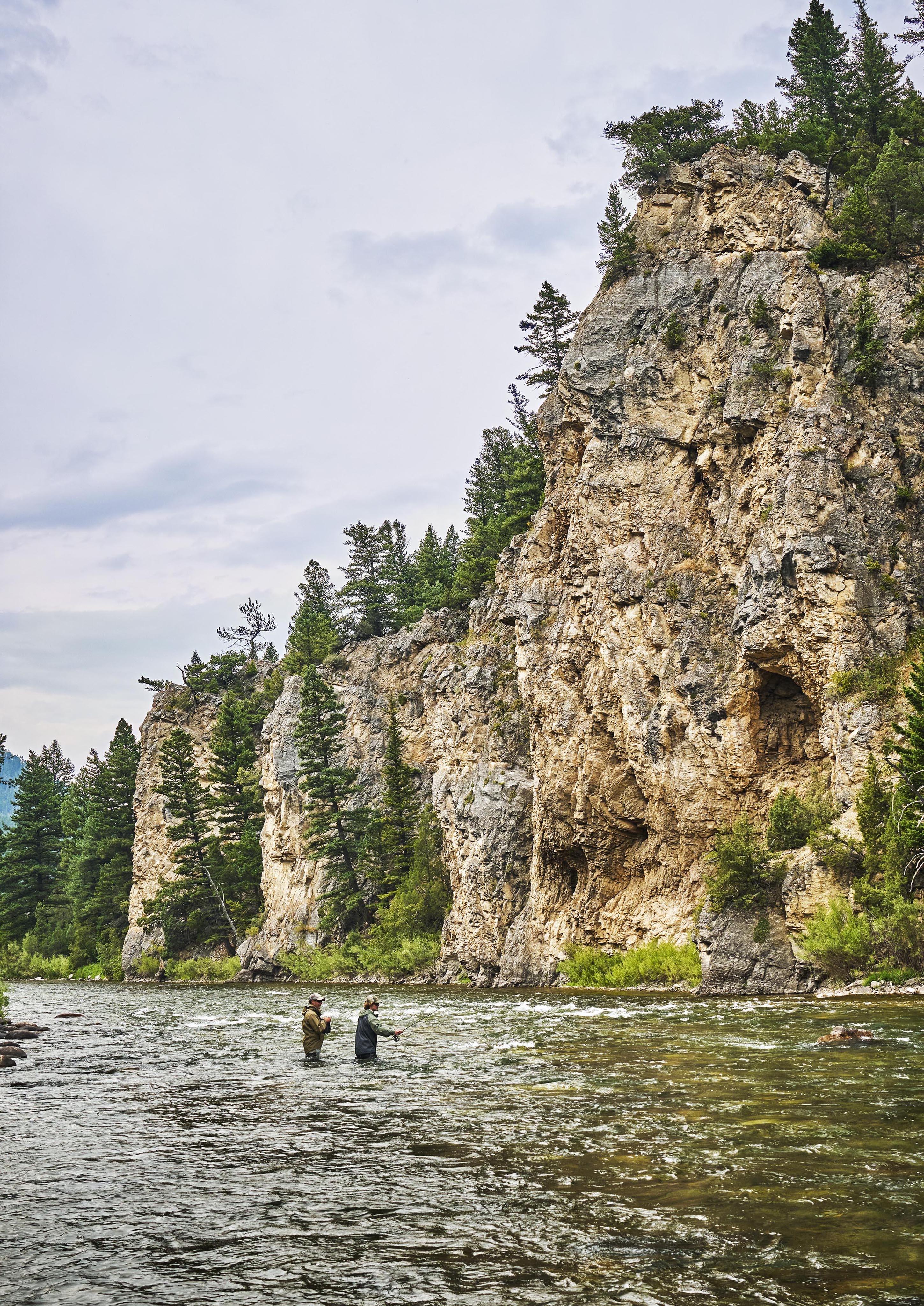 two men fly fishing gallatin river montana