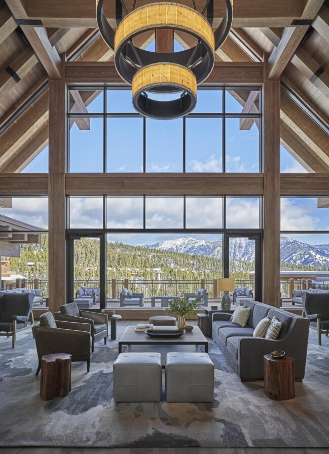 Luxury snow resort interior mountain views