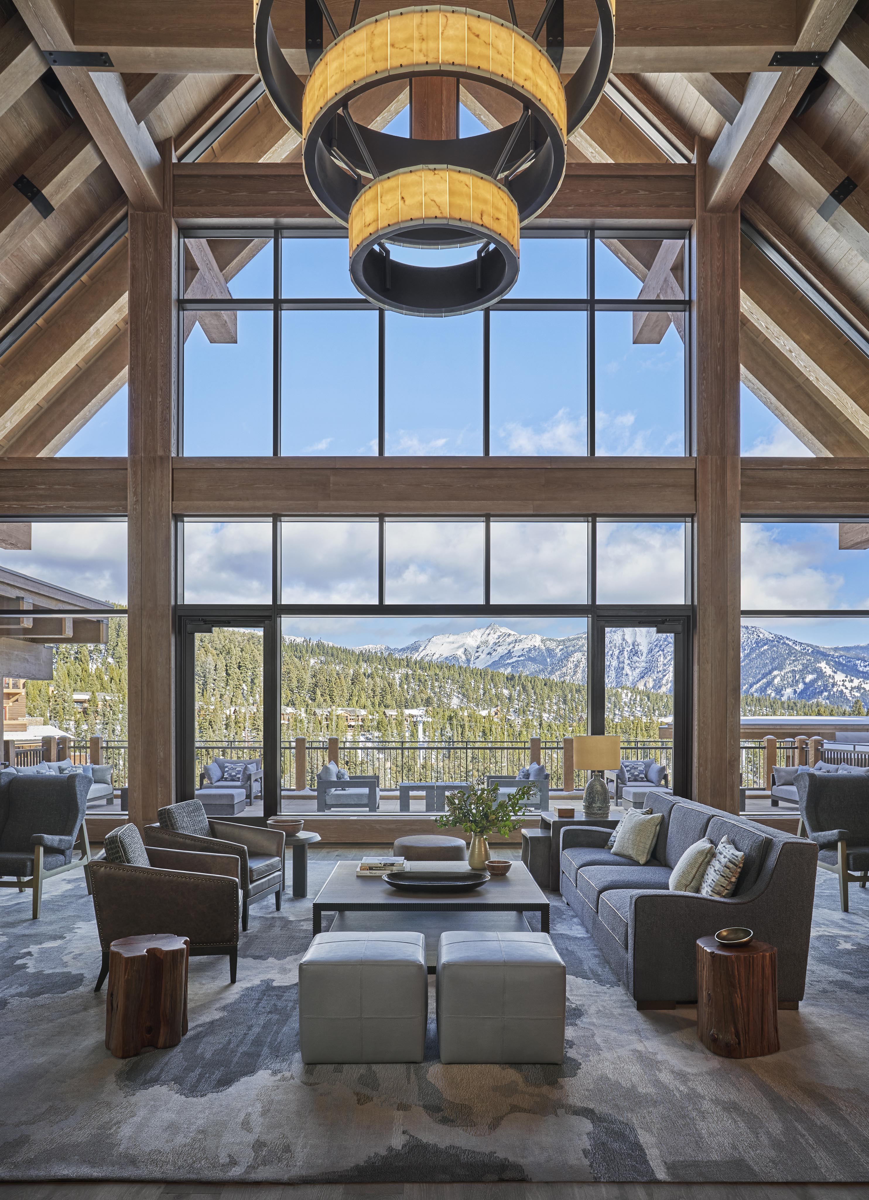 Luxury snow resort interior mountain views